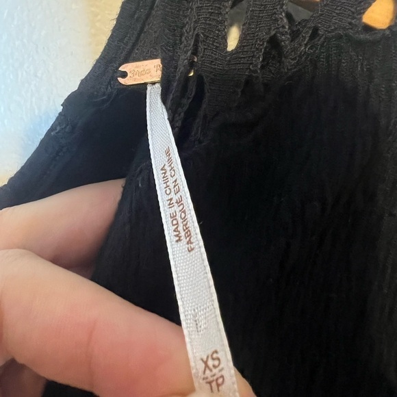 Free People Black Eyelet Lace Dress Sz XS Fit & Flare Textured Knit To The Point - Picture 7 of 10